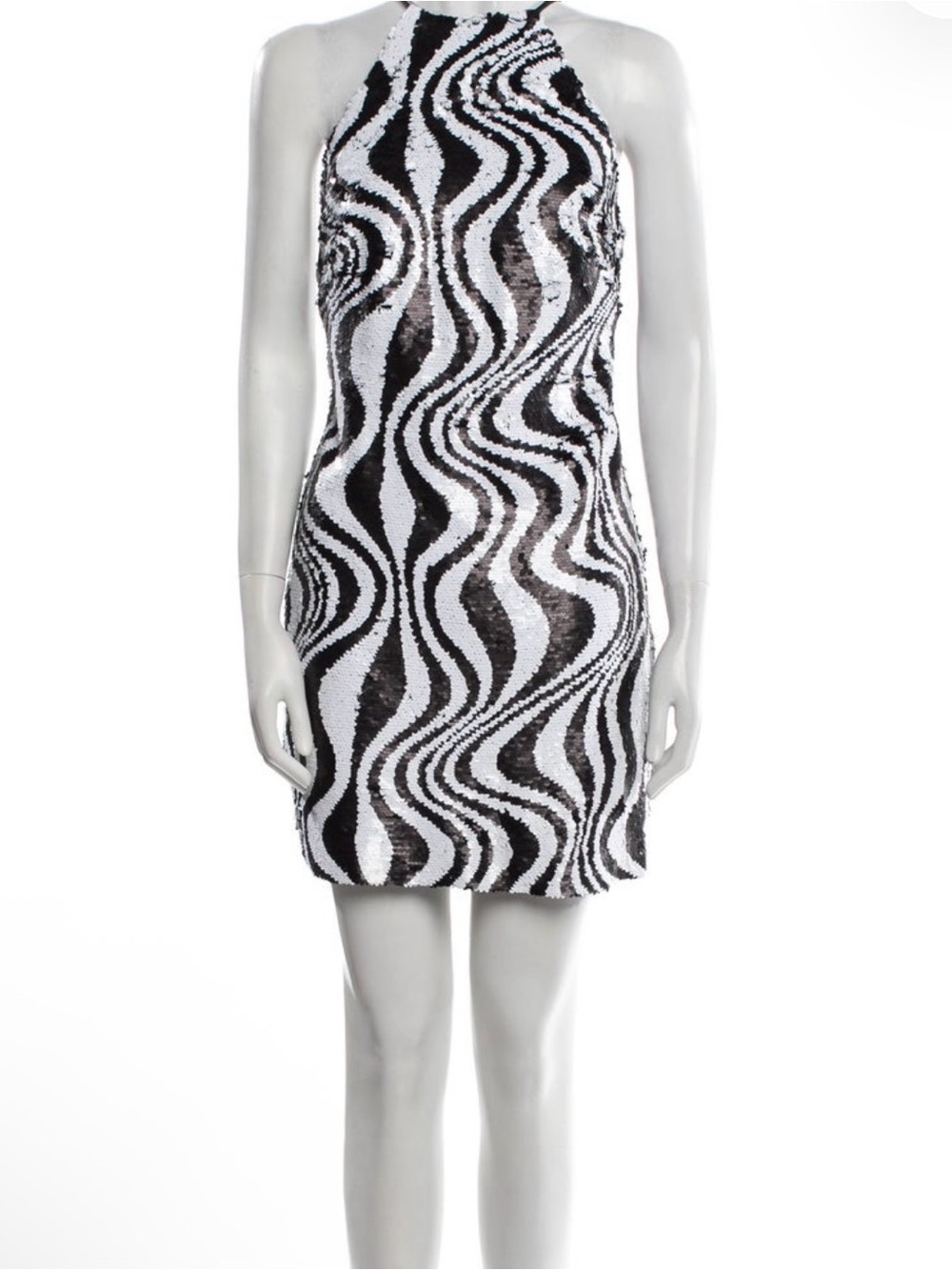 Simon miller Halter Mini Dress with Black & White Sequin Wave Pattern